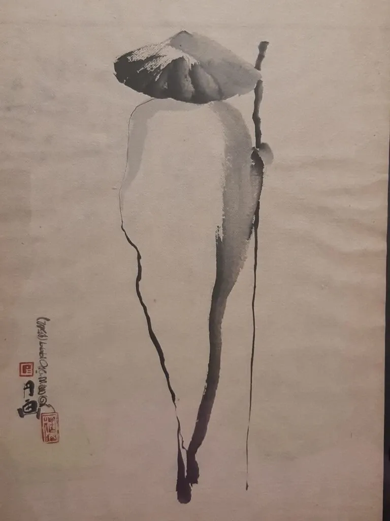 Peinture à l’encre — lotus fané, symbole de méditation